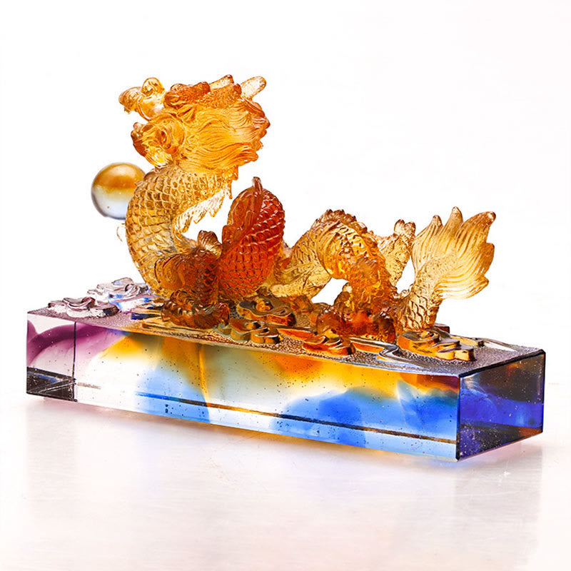 Buddha Stones Handmade Multicolored Dragon Liuli Crystal Art Piece Protection Home Office Decoration - image 6