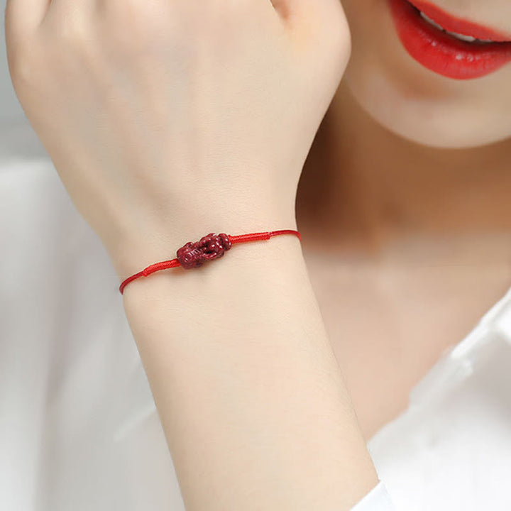 Buddha Stones Handmade Plum Blossom Four Leaf Clover PiXiu Lotus Koi Fish Cinnabar Blessing Braid Bracelet - image 12