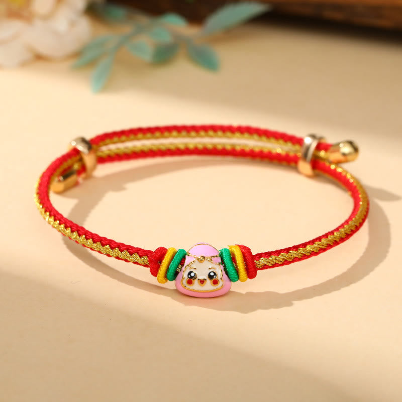 Buddha Stones Colorful Rope Zongzi Pattern Luck Handmade Child Adult Bracelet - Golden Red Rope-Single Zongzi(Pink)(Wrist Circumference 12-20cm) - image 16