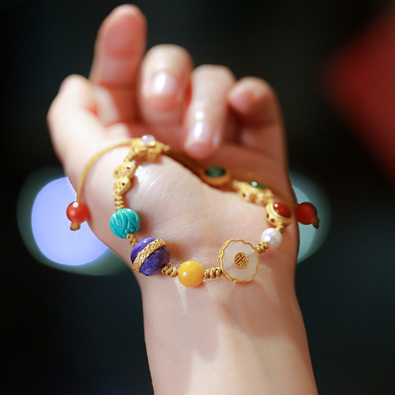 Buddha Stones 925 Sterling Silver Natural Hetian Jade Amber Red Agate Crystals Luck Bracelet - image 1