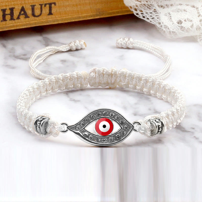 Buddha Stones Evil Eye Keep Away Evil Spirits String Bracelet - White Red Evil Eye - Silver Border - image 52