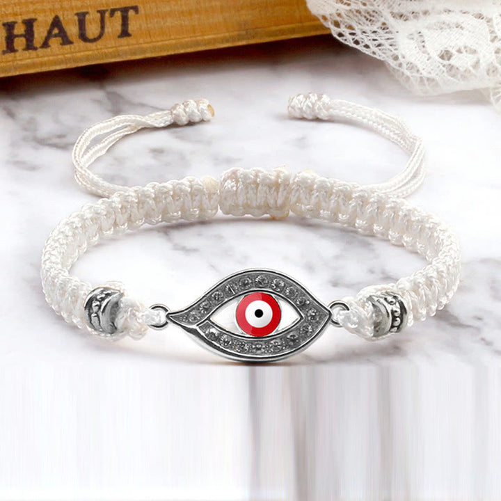 Buddha Stones Evil Eye Keep Away Evil Spirits String Bracelet - White Red Evil Eye - Silver Border - image 52