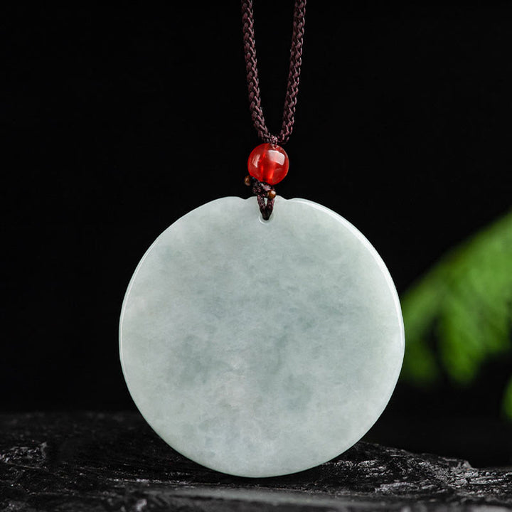 Buddha Stones Natural Jade Lotus Flower Carved Prosperity Necklace Pendant - image 4
