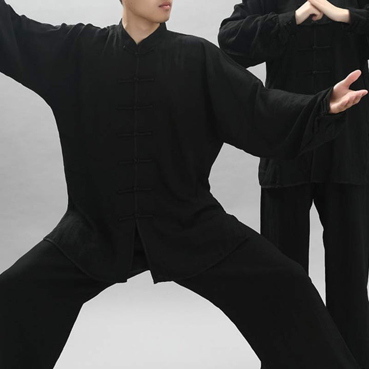 Buddha Stones Meditation Zen Prayer Spiritual Tai Chi Qigong Practice Unisex Embroidery Clothing Set - Black Long Sleeve - US14，UK/AU18，EU46 (3XL) - image 4