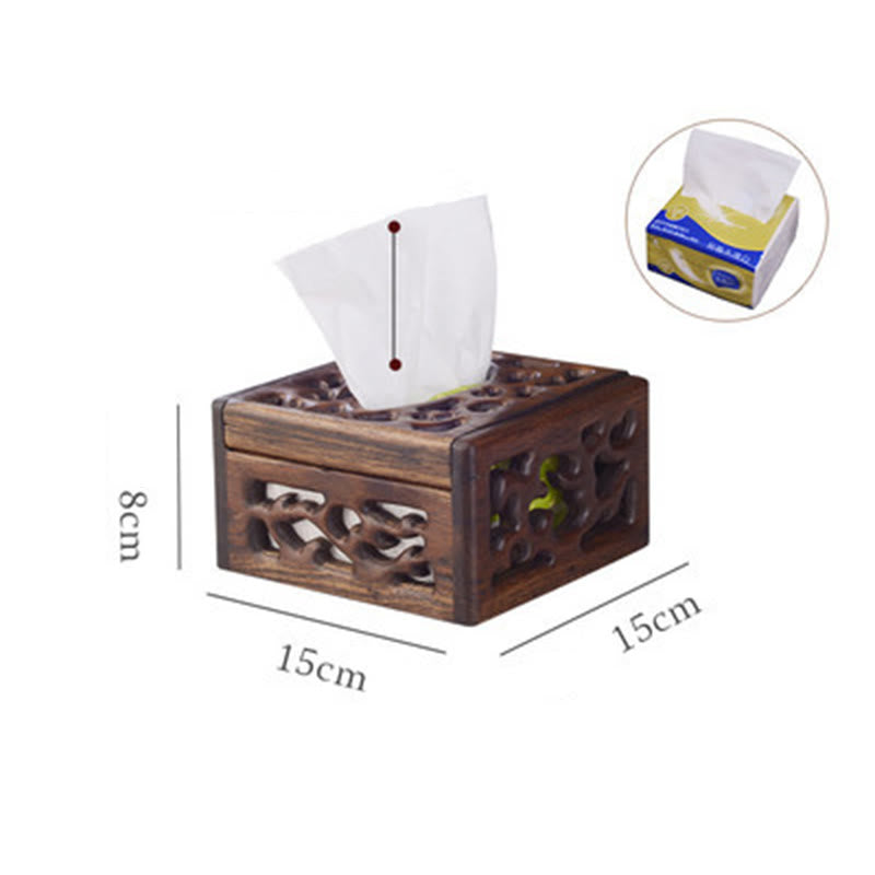 Retro Wooden Tissue Box Engraved Wooden Tissue Holder Wipes Boxes Decoration - 15*15*8cm-Fit For 100 Tissues - image 4