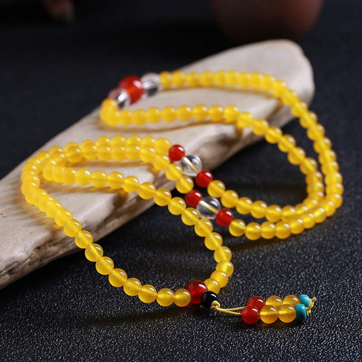 Buddha Stones 108 Mala Beads Yellow Chalcedony Harmony Bracelet - image 7