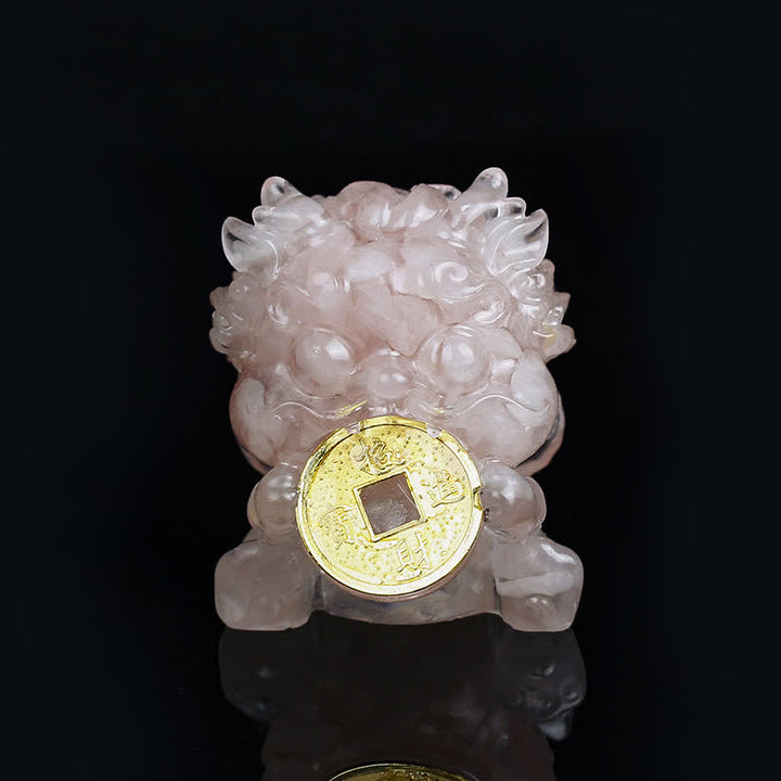 Buddha Stones Handmade Cute PiXiu Gold Coin Crystal Fengshui Energy Wealth Fortune Home Decoration - Pink Crystal(Charm♥Popularity) - image 5