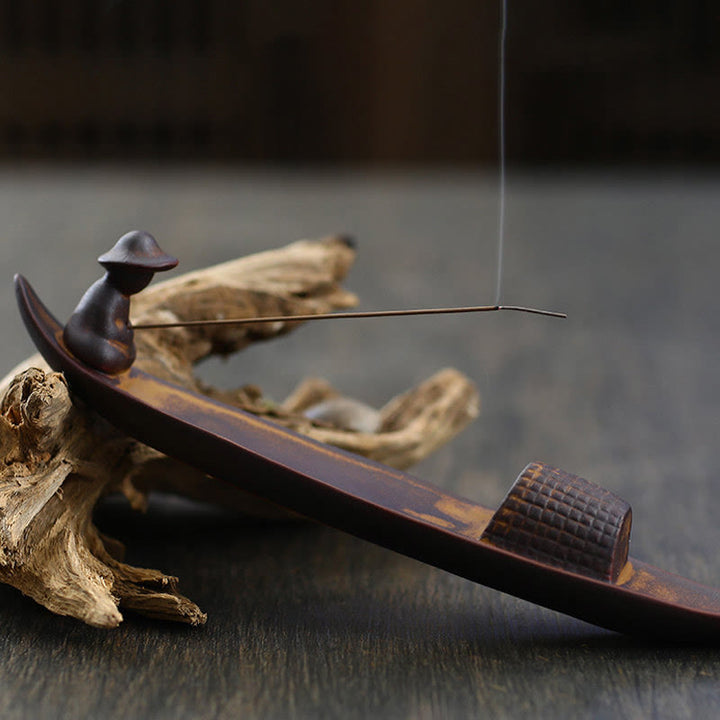 Buddha Stones A Lonely Fisherman Afloat Ceramic Healing Incense Burner - image 2