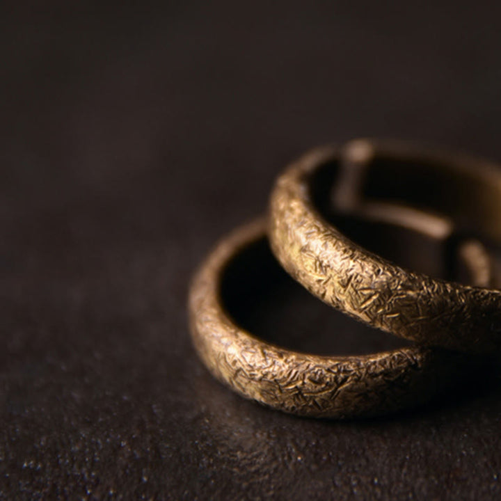 Buddha Stones Tibetan Vintage Texture Design Copper Luck Couple Ring - image 2
