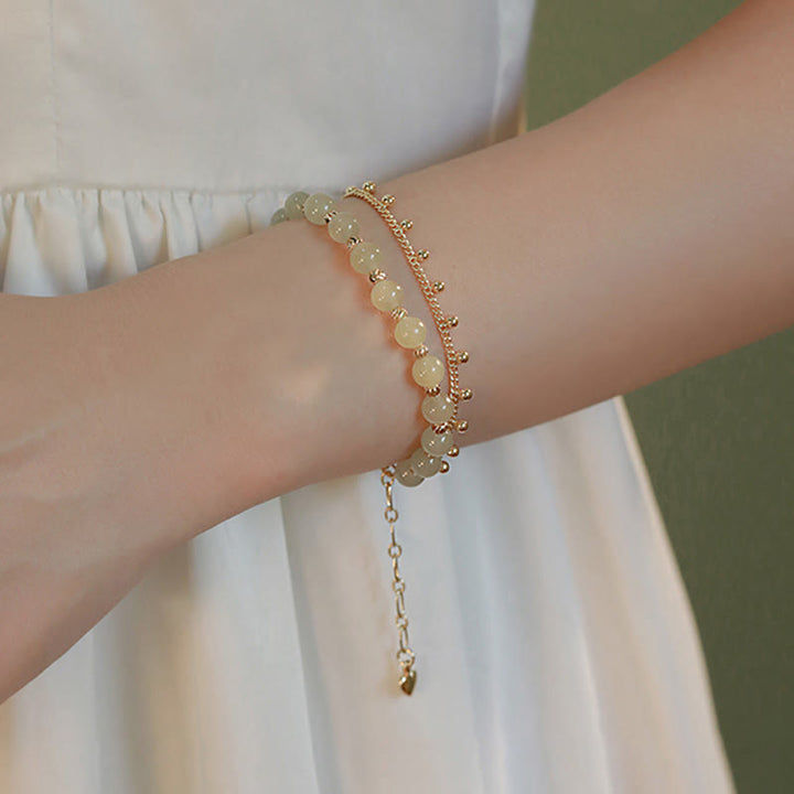 Buddha Stones 14K Gold Plated 2 Layers Hetian Jade Bead Luck Prosperity Bracelet - image 5