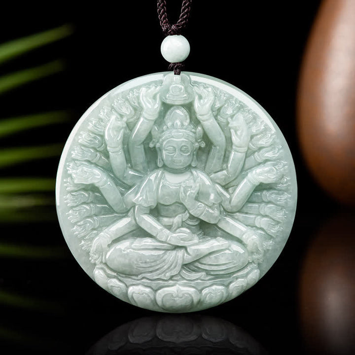 Buddha Stones Thousand-Hand Kwan Yin Avalokitesvara Jade Blessing String Necklace Pendant - image 8