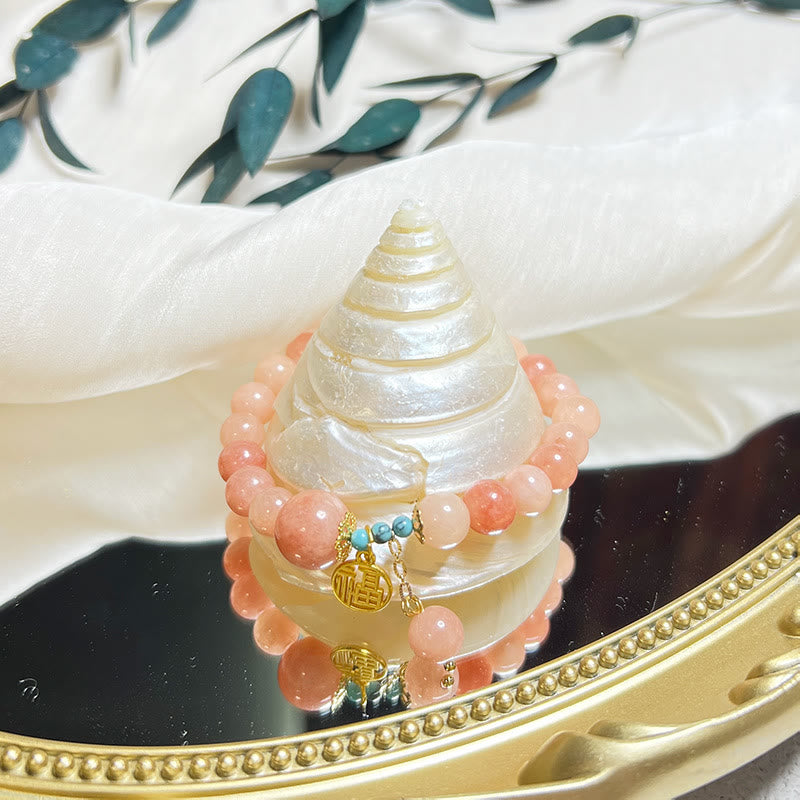 Buddha Stones Natural Orange Stone Turquoise Fu Character Charm Luck Fortune Bracelet - image 3