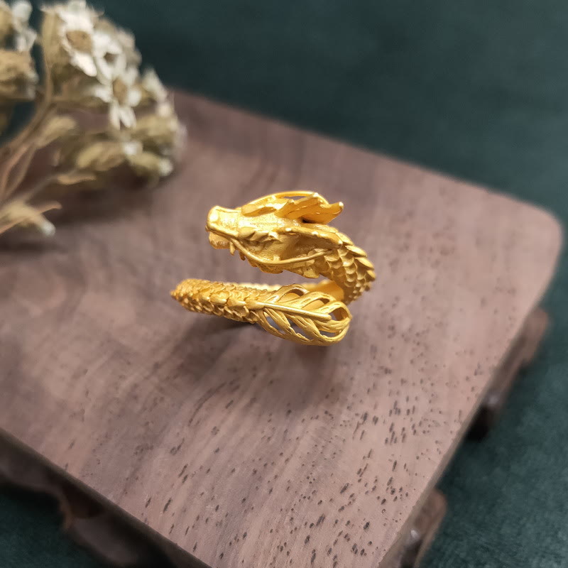 Buddha Stones Golden Dragon Success Strength Ring - image 1