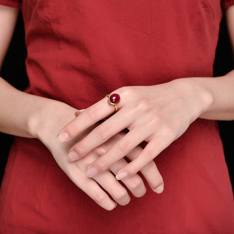 Buddha Stones 925 Sterling Silver Red Corundum Courage Ring - image 9
