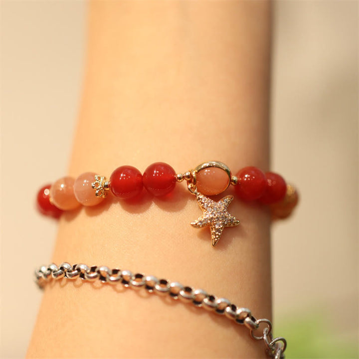 Buddha Stones Sun Stone Peach Moonstone Red Agate Crystal Star Wealth Bracelet - image 5