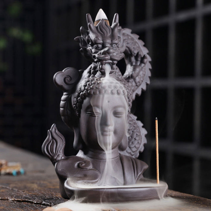 Buddha Stones Dragon Buddha Auspicious Clouds Purple Clay Healing Incense Burner Decoration - Buddha Dragon 10.5*9.5*17cm - image 0