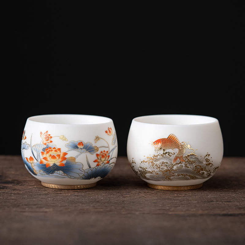 Buddha Stones Phoenix Dragon Lotus Deer Ancient Building Koi Fish Ceramic Teacup Kung Fu Tea Cups - image 14