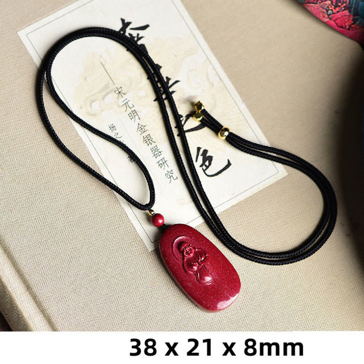 Buddha Stones Laughing Buddha Yin Yang Chinese Zodiac Gourd Natural Cinnabar Blessing Necklace Pendant - image 5