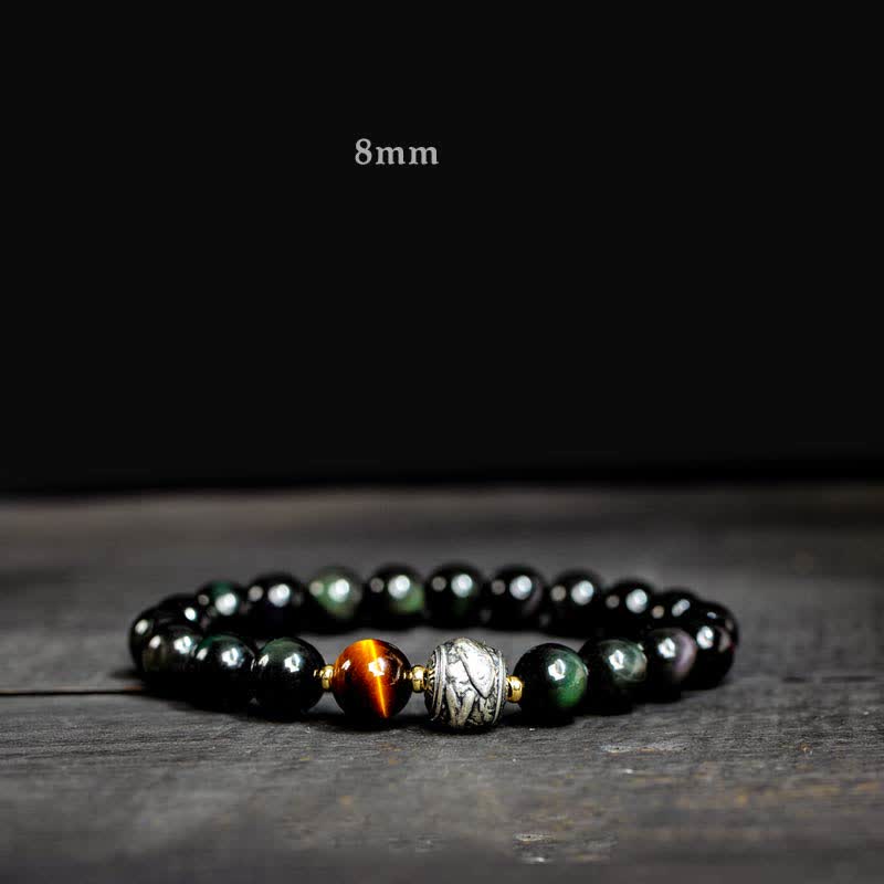 Buddha Stones To Experience a Reversal of Fortune Rainbow Obsidian Gold Sheen Obsidian Protection Bracelet - 8mm - Rainbow Obsidian - image 2