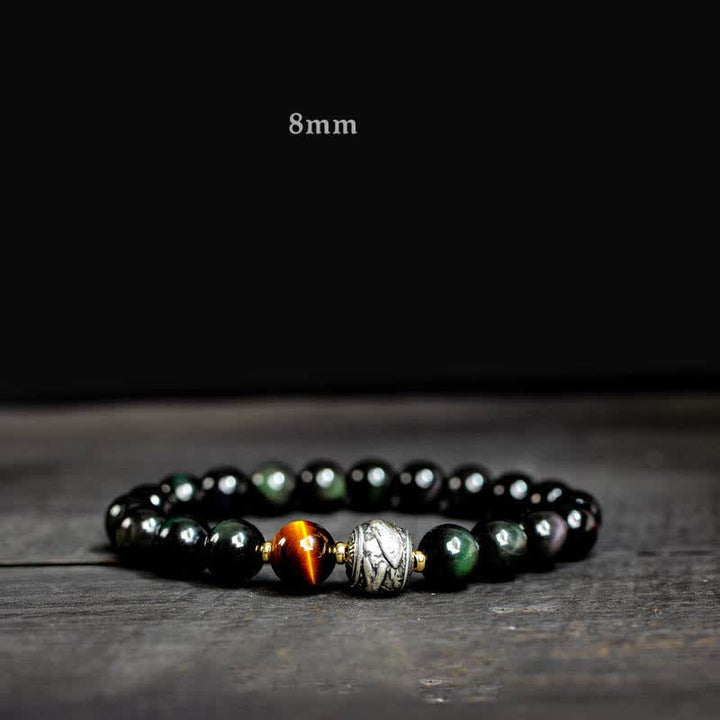 Buddha Stones To Experience a Reversal of Fortune Rainbow Obsidian Gold Sheen Obsidian Protection Bracelet - 8mm - Rainbow Obsidian - image 2