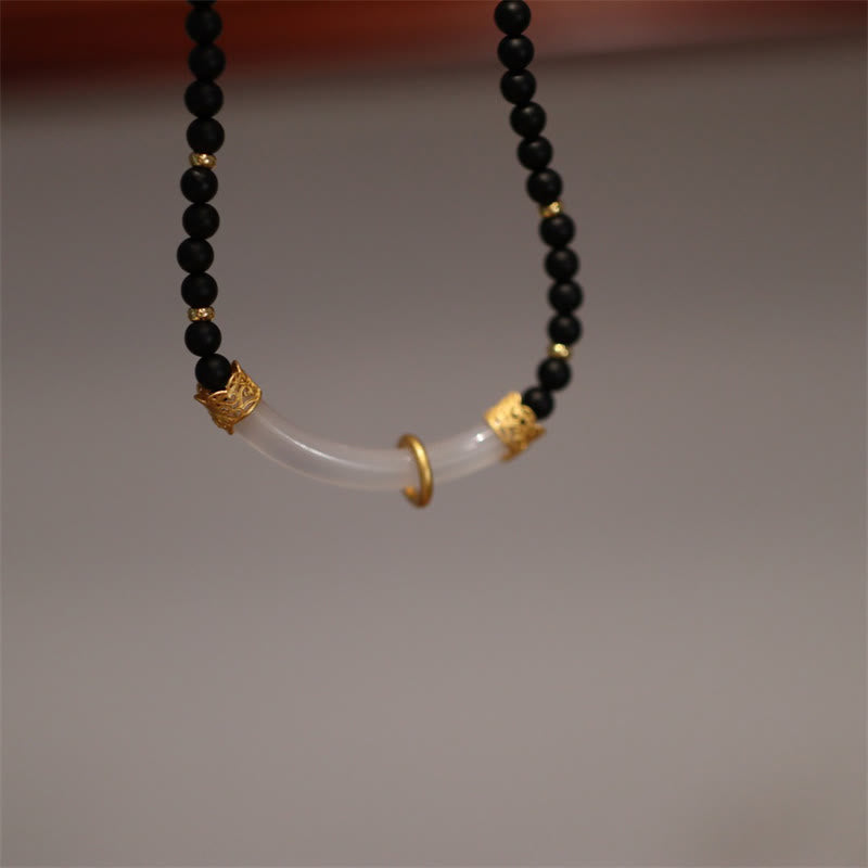 925 Sterling Silver Black Onyx Chalcedony Protection Beaded Necklace Pendant - image 4