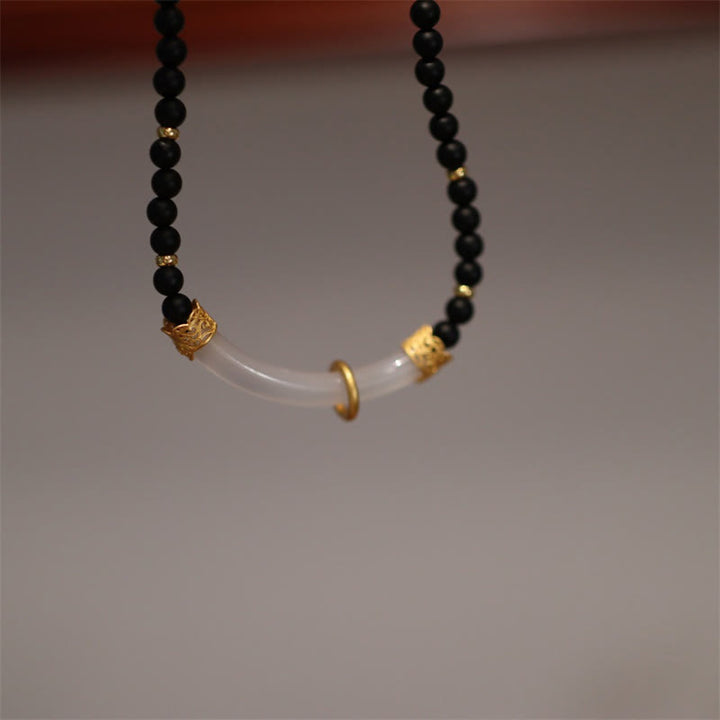 925 Sterling Silver Black Onyx Chalcedony Protection Beaded Necklace Pendant - image 4