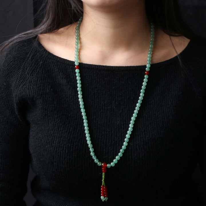 Buddha Stones 108 Beads Green Aventurine Red Agate Luck Mala Bracelet - image 3