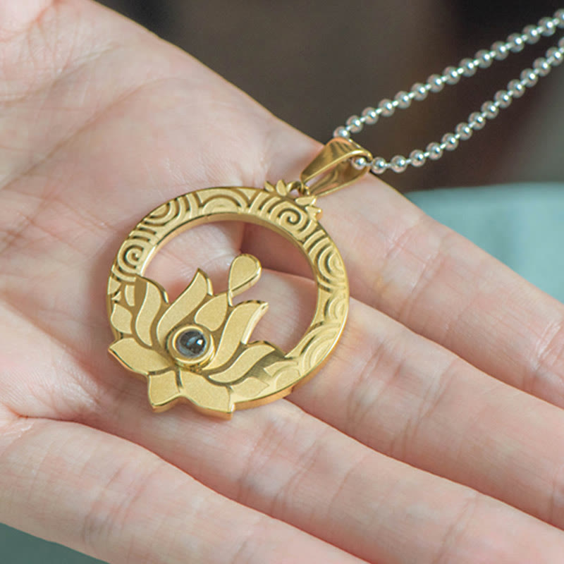 Buddha Stones Lotus Titanium Steel Enlightenment Projection Shurangama Mantra Necklace Pendant - image 10