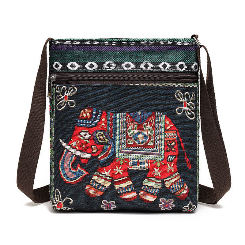 Buddha Stones Elephant Butterfly Embroidered Canvas Tote Bag Shoulder Bag Crossbody Bag - Black Elephant - image 7