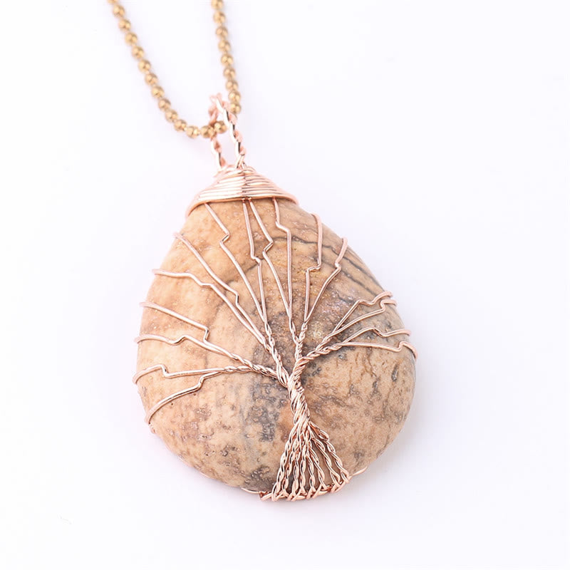 Buddha Stones Natural Quartz Crystal Tree Of Life Healing Energy Necklace Pendant - Picture Jasper Rose Gold Tree - image 23