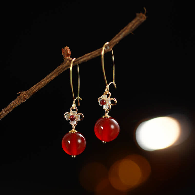 Buddha Stones 925 Sterling Silver Red Agate Flower Beaded Confidence Earrings - Red Agate Gold Plated Earrings - image 0