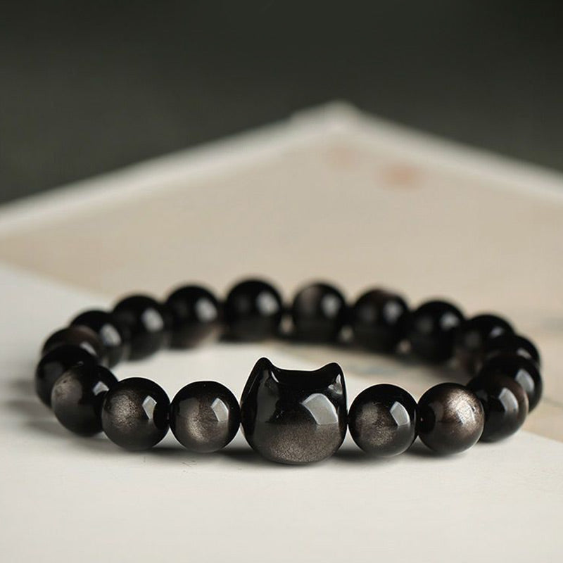 Buddha Stones Gold Sheen Obsidian Silver Sheen Obsidian Lovely Paw Lucky Cat Protection Bracelet - image 13