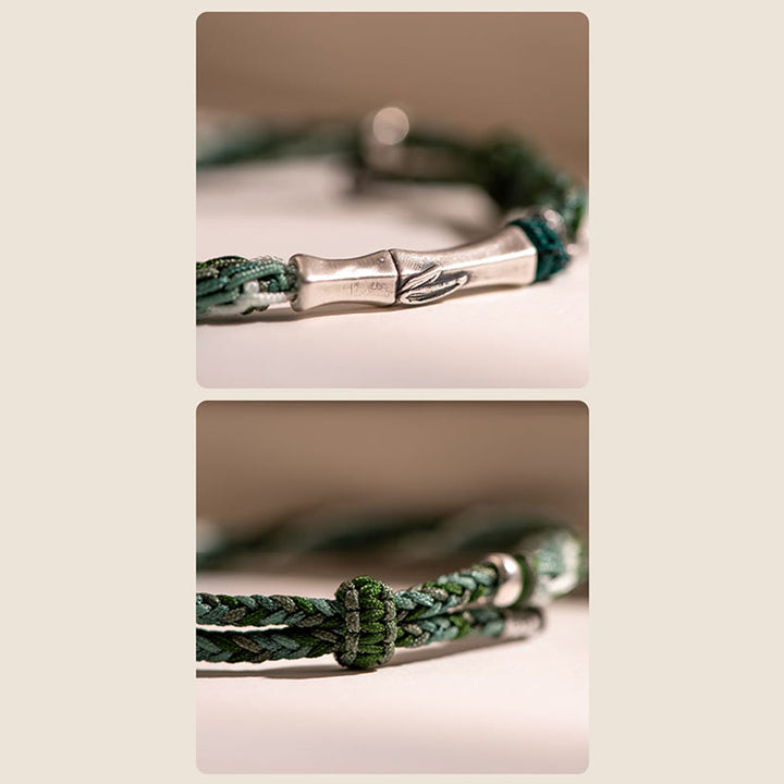 Buddha Stones 925 Sterling Silver Bamboo Reincarnation Knot Luck Protection String Bracelet - image 8