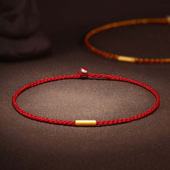 Buddha Stones 999 Gold Bead Handmade Four Thread Wishful Knots Braided Protection Bracelet - Red - 24cm - image 10