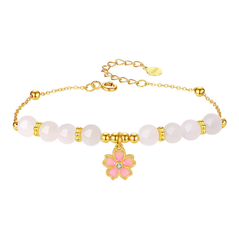Buddha Stones 925 Sterling Silver Hetian White Jade Cherry Blossom Protection Bracelet - image 11