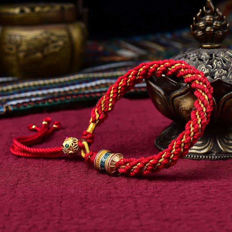 Buddha Stones Tibetan Handmade Luck Thangka Prayer Wheel Charm Weave String Bracelet - image 2