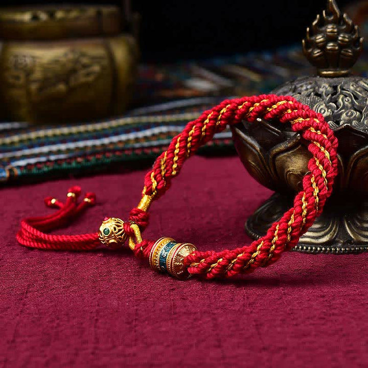 Buddha Stones Tibetan Handmade Luck Thangka Prayer Wheel Charm Weave String Bracelet - image 2
