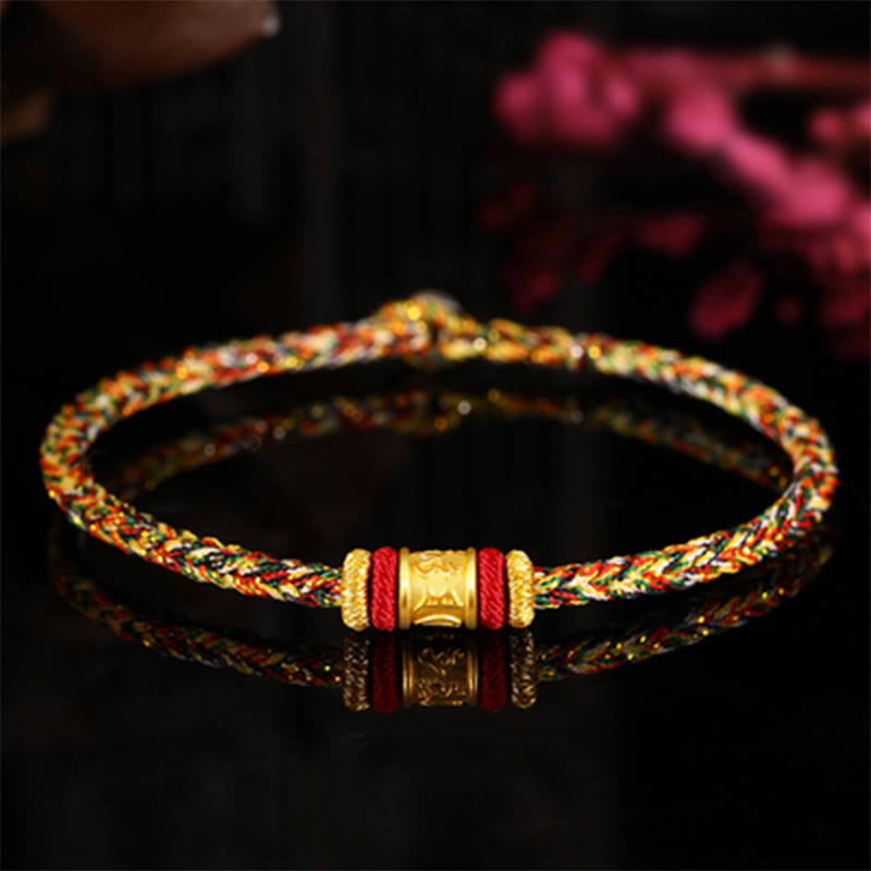 Buddha Stones Tibet 999 Gold Om Mani Padme Hum Engraved Protection Lucky Bead Bracelet - Colorful Rope - 24cm - image 9