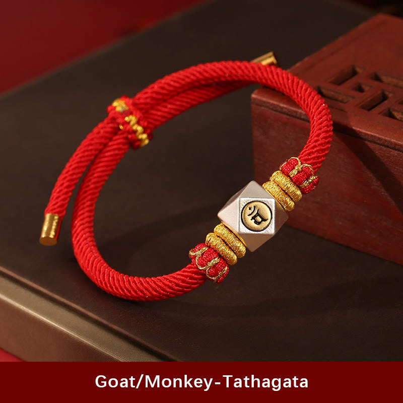 Buddha Stones 999 Sterling Silver Chinese Zodiac Natal Buddha Red Rope Luck Strength Handcrafted Kids Bracelet - Goat/Monkey-Tathagata(Bracelet Size 12cm-16cm) - image 17
