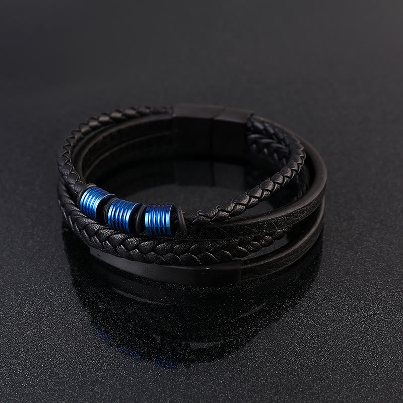 Buddha Stones Leather Multi-Layer Titanium Steel Balance Braided Magnetic Buckle Bracelet - image 22