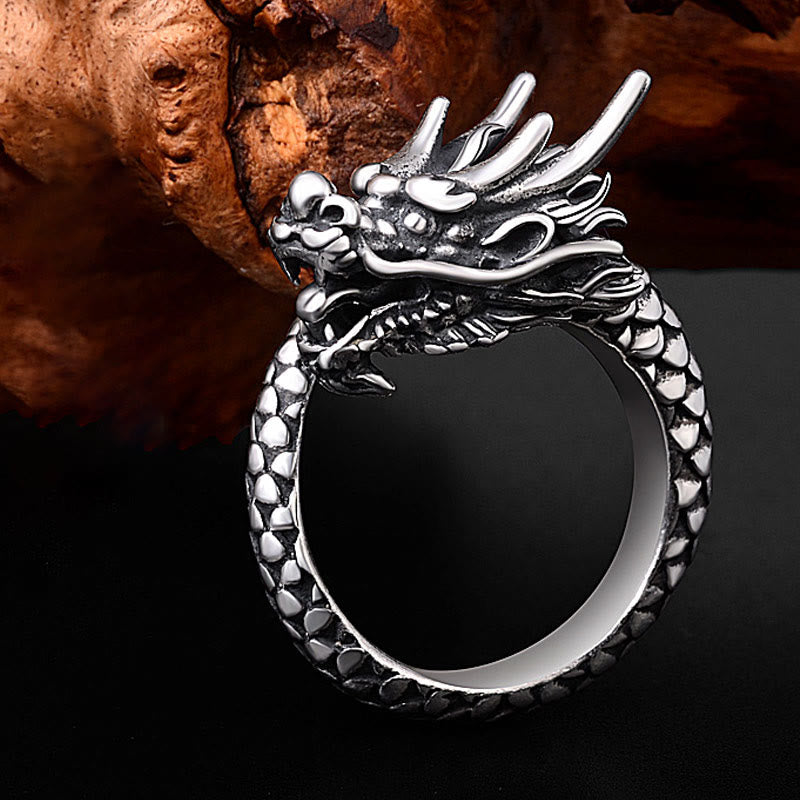 Buddha Stones 990 Sterling Silver Vintage Dragon Design Luck Protection Strength Adjustable Ring - image 2
