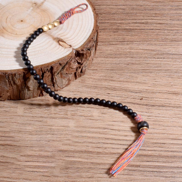 Buddha Stones Handmade Tibetan Black Onyx Tassel Bracelet - image 3