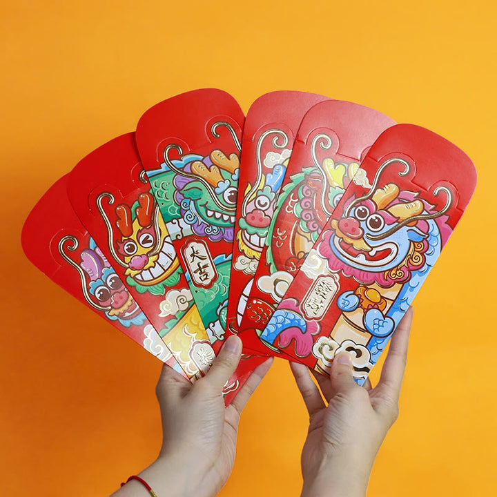 Buddha Stones 6Pcs Chinese Red Envelope Year of the Dragon Lucky Money Envelopes Auspicious Dragon Design 2024 Chinese New Year Dragon Year Envelope - image 3