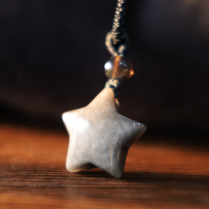 Buddha Stones Natural Silver Sheen Obsidian Star Crescent Moon Protection Necklace Pendant - image 5
