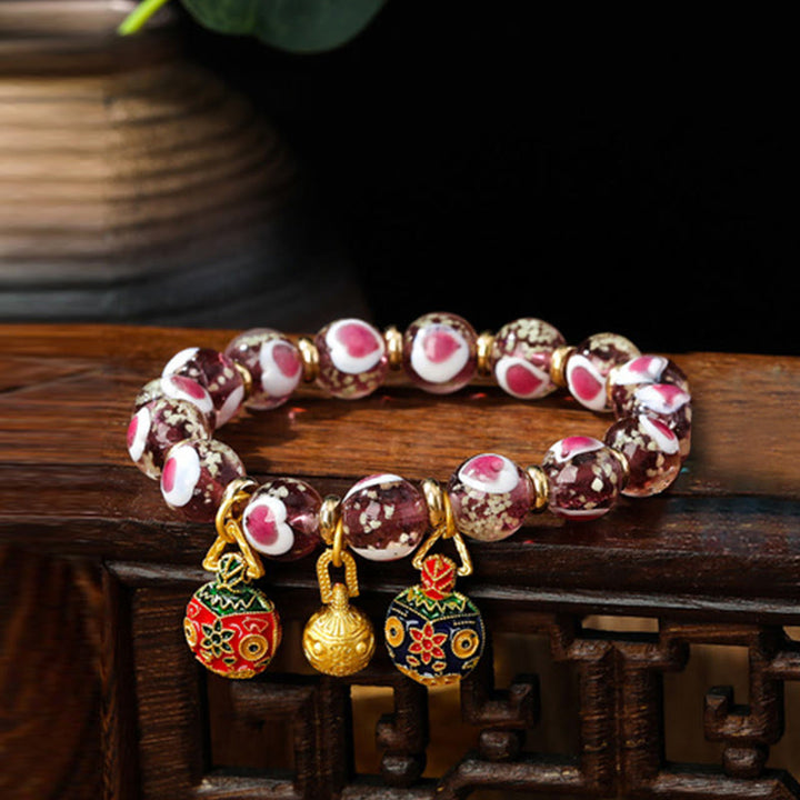Buddha Stones Gold Swallowing Beast Family Pink Love Heart Luminous Fluorescent Liuli Glass Bead Bracelet - Purple - Gold Swallowing Beast Family - image 18