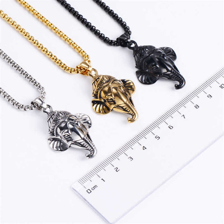 Buddha Stones Ganesh Ganpati Elephant Titanium Steel Protection Pendant Necklace - image 7
