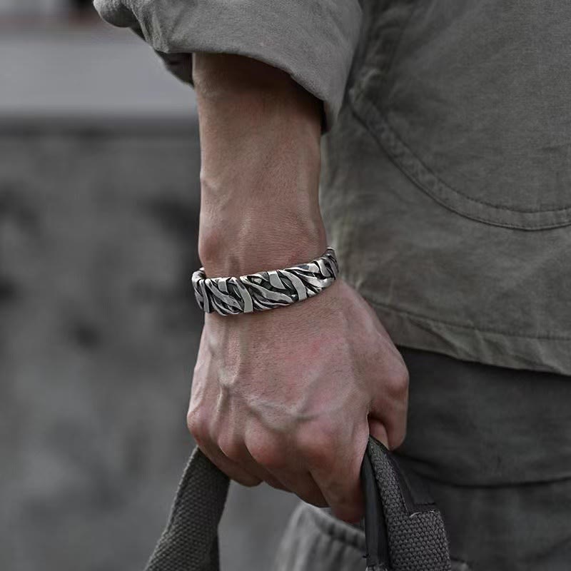 Buddha Stones Retro Line Texture Healing Cuff Bracelet Bangle - 55-60mm - image 0