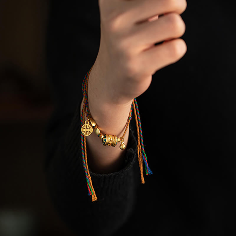 Buddha Stones Tibetan Handmade Om Mani Padme Hum Prayer Wheel Protection Strength String Bracelet - image 3