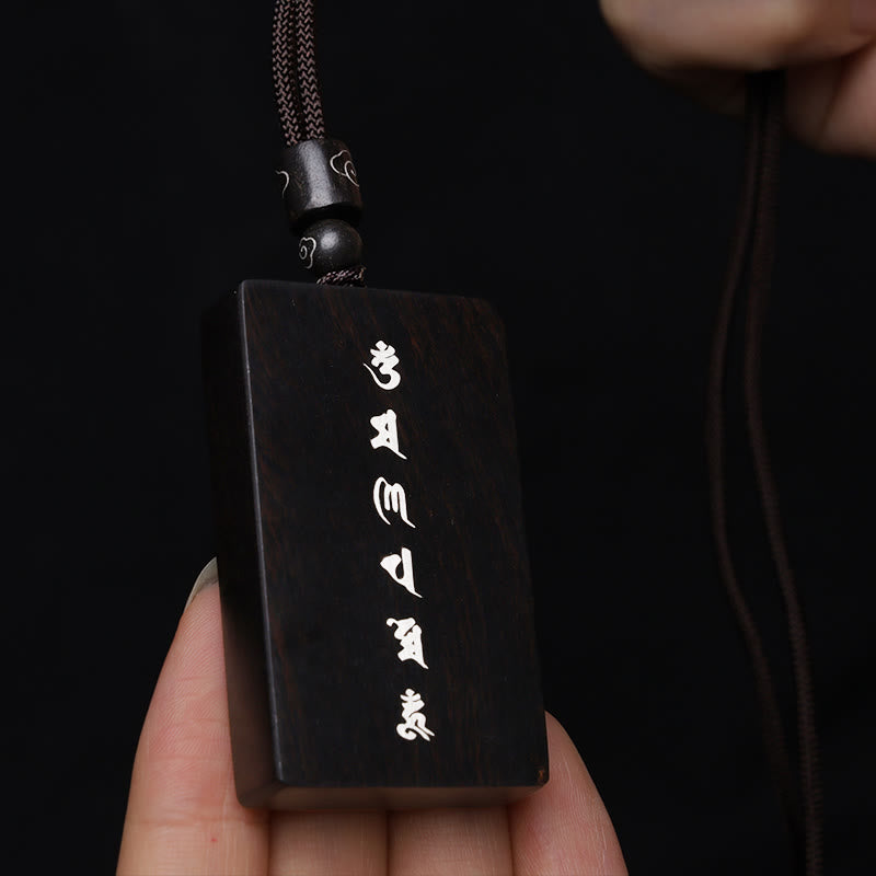 Buddha Stones 999 Sterling Silver Small Leaf Red Sandalwood Ebony Wood Om Mani Padme Hum Inlaid Protection Necklace Pendant - image 12
