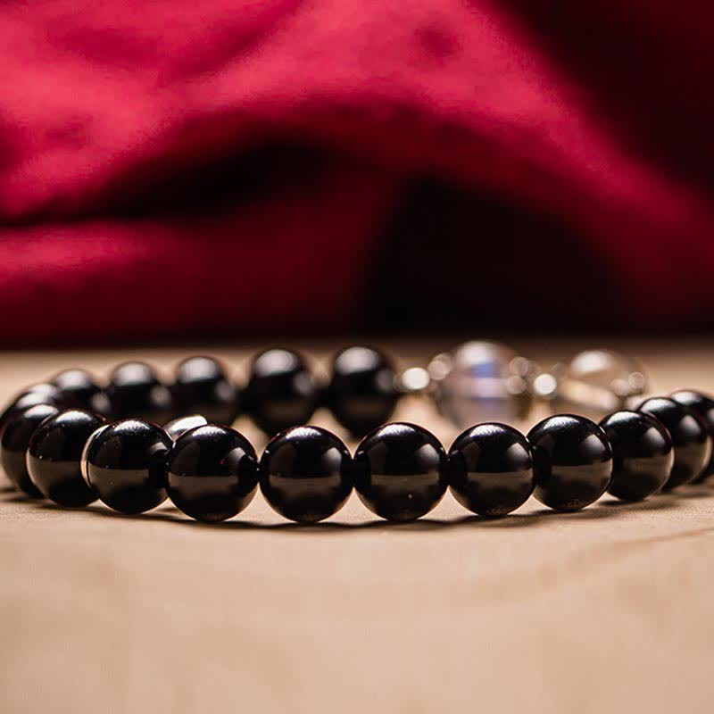 Buddha Stones 925 Sterling Silver Obsidian Moonstone Strength Couple Bracelet - image 12